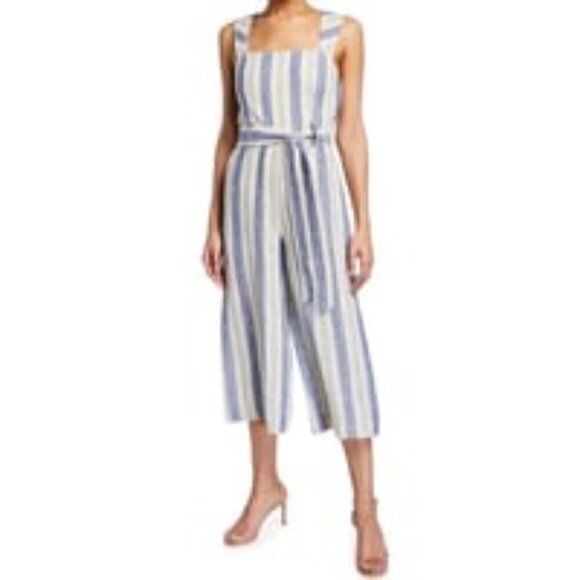 ALICE + OLIVIA Marty Belted Striped Linen-Blend Jumpsuit - Picture 3 of 15